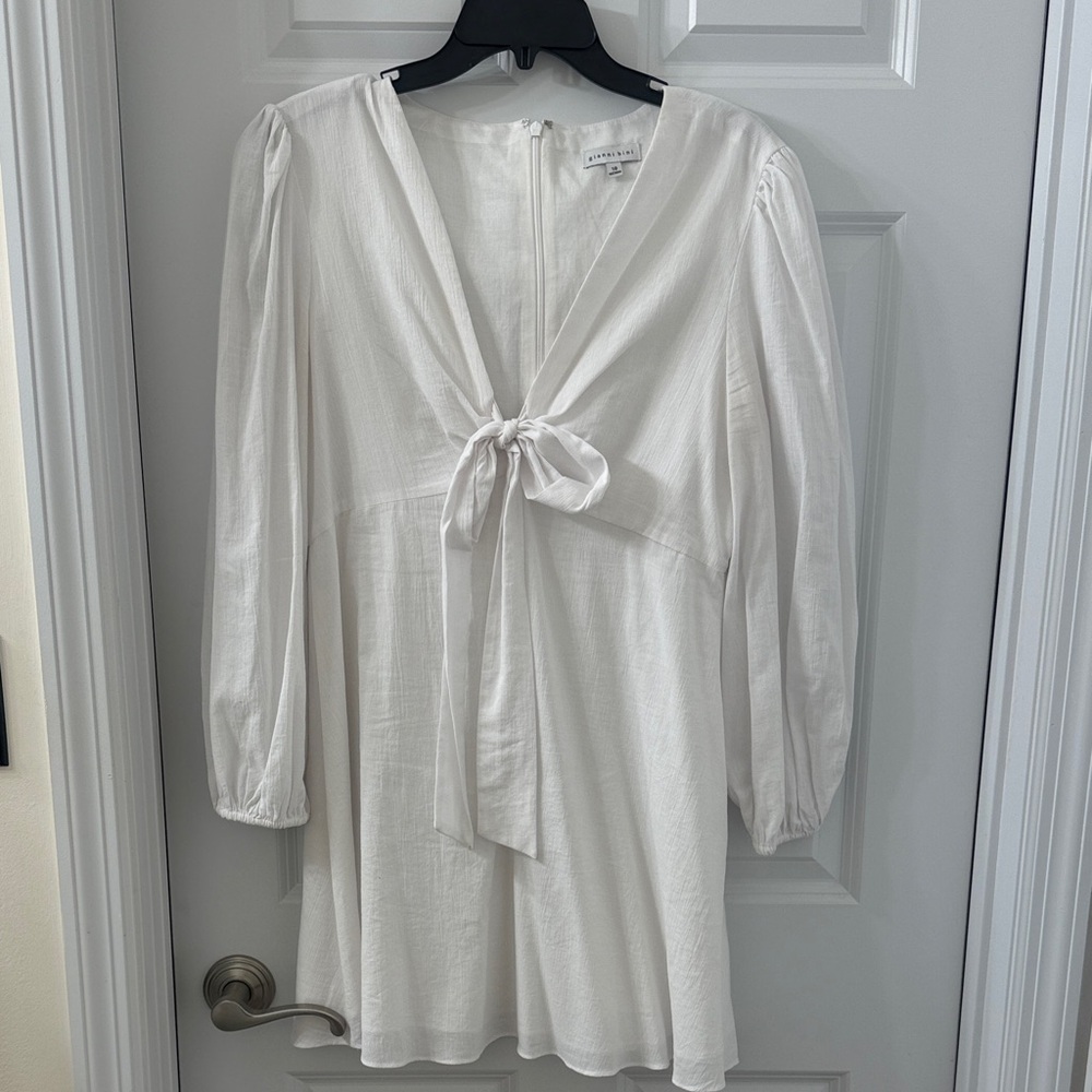 White Long-Sleeve Tie-Front dress